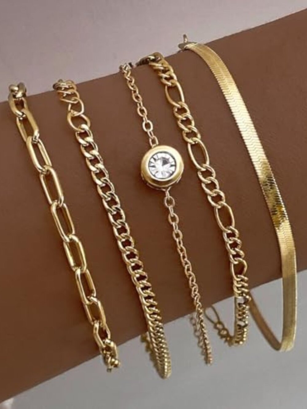 New - Gold Bracelets for Women, 14K‎ Gold Plated Dainty Link Chain Bracelet set